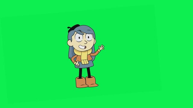 Cartoon Child with Blue Hair, Glasses, and Orange Jacket
