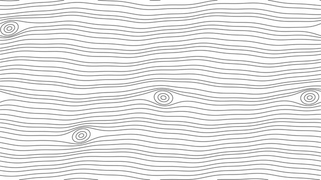 Wood grain seamless pattern, flowing timber lines with knots in black line drawing, vector wood texture for floor, plank, furniture and architectural hatch background