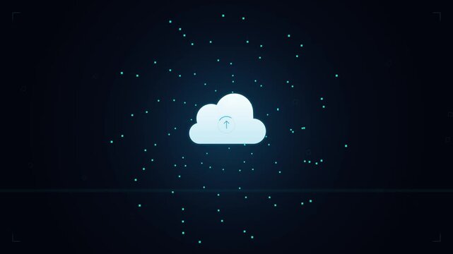 Abstract representation of data streaming across a secure global cloud network, highlighting dynamic digital connectivity and modern technological infrastructure development
