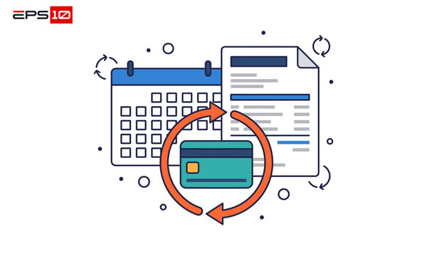 Subscription billing and recurring payment concept with calendar and credit card.