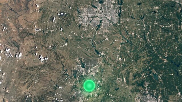 地球衛星軌道から見るダラスからオースティンへ光子が移動する光ネットワーク