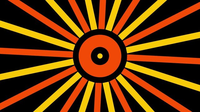 Sunburst background with rotating orange and yellow rays in retro style