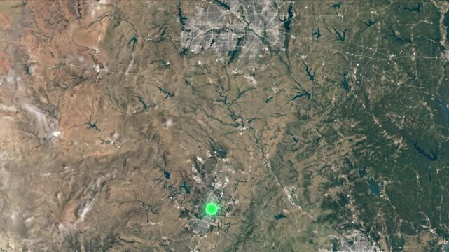 地球衛星軌道から見るダラスからオースティンへ光子が移動する光ネットワーク