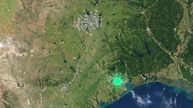 地球衛星軌道から見るダラスからヒューストンへ光子が移動する光ネットワーク