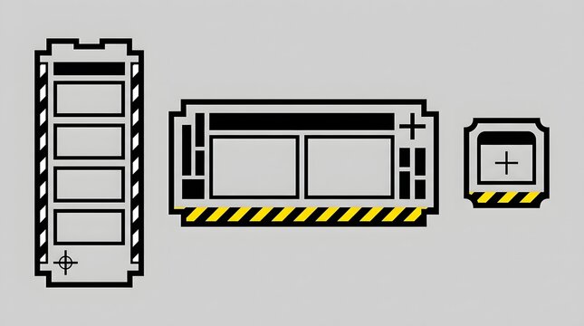 Rectangular and modular label frames modeled on garment spec tags and woven labels.