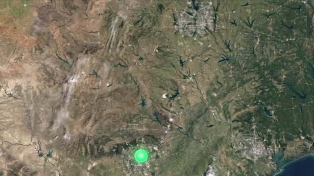 地球衛星軌道から見るダラスからサンアントニオへ光子が移動する光ネットワーク