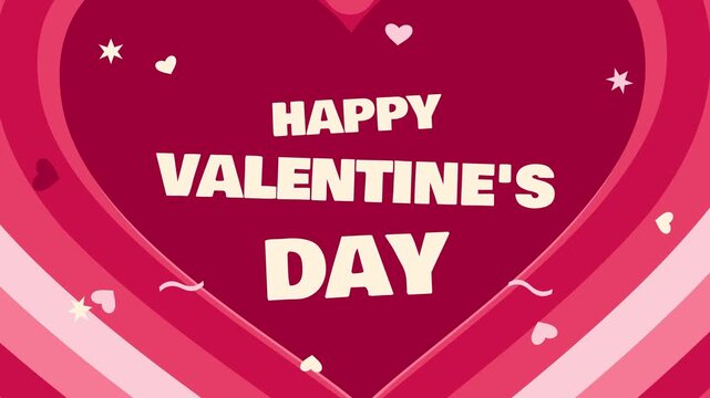 Happy Valentine's Day Graphic Animation with Pulsing Hearts and Stars on Pink Background
