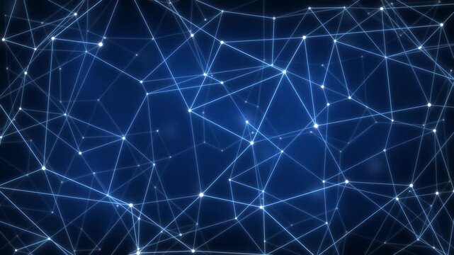 Futuristic abstract dark blue background with glowing star shapes, digital network lines, and modern tech texture
