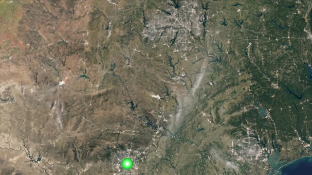 地球衛星軌道から見るダラスからサンアントニオへ光子が移動する光ネットワーク