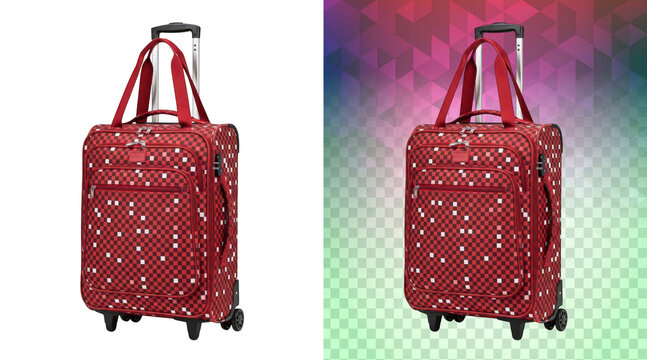 Red checkered rolling travel suitcase