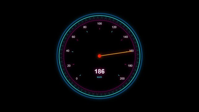 Glowing digital high speed speedometer dial with rotating needle