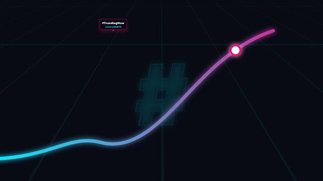 Neon glowing data curve tracing a digital path over a dark grid illustrating futuristic technology and abstract visualization.