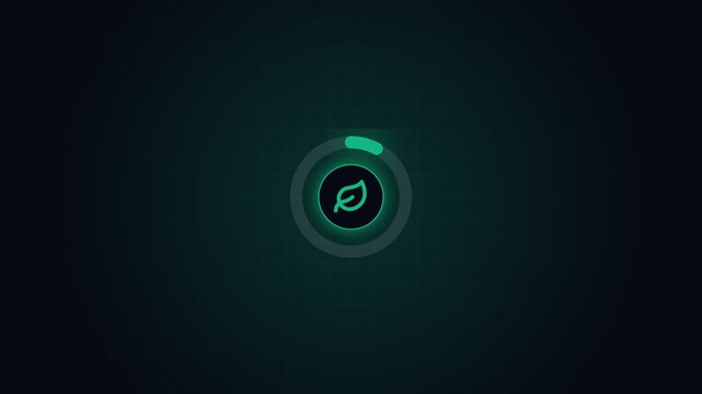 Abstract neon circular logo glow on dark teal background for technology branding and design.