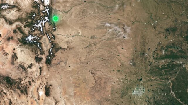 地球衛星軌道から見るダラスからデンバーへ光子が移動する光ネットワーク