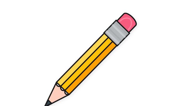 Colorful yellow wooden pencil illustration with eraser and sharp tip for school and art design