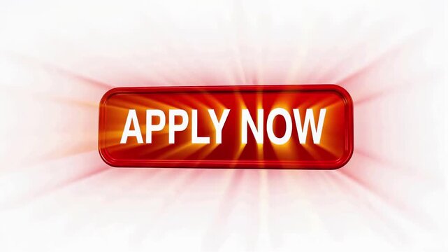 Red Apply Now Button Pulses with Light Against White Background for Urgent Call to Action in Digital Marketing and Web Design