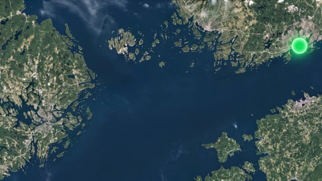 地球衛星軌道から見るストックホルムからヘルシンキへ光子が移動する光ネットワーク
