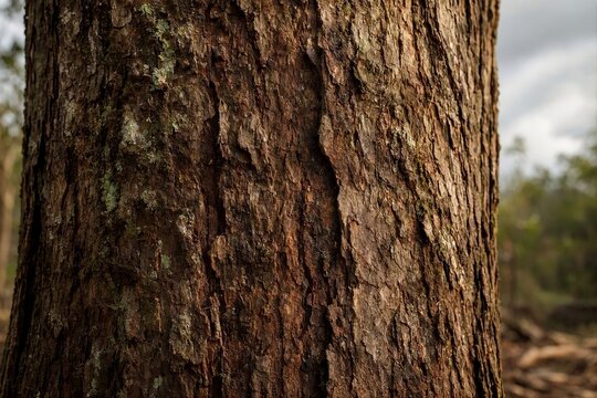 Detailed close up tree bark texture with green moss, natural rough wooden trunk pattern
