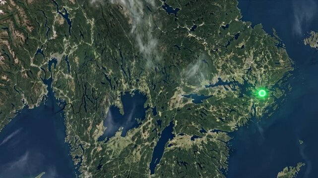 地球衛星軌道から見るストックホルムからオスロへ光子が移動する光ネットワーク