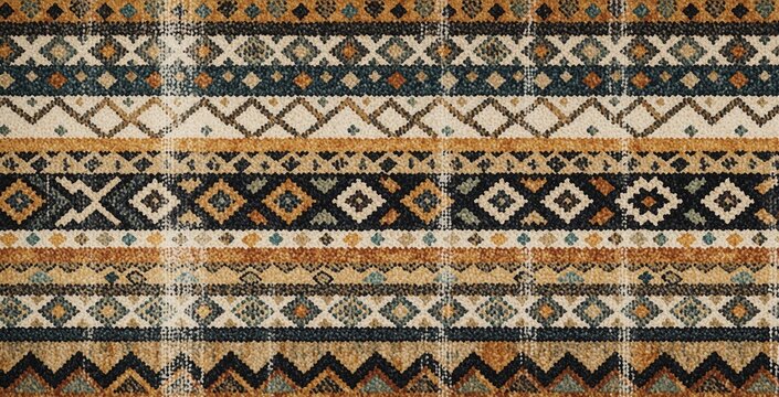 Seamless tribal ethnic stripe pattern with grungy textures. Distressed geometric rug design features faded kilim motifs, aged fabric looks. Vertical stripes, thick lines create vintage textile