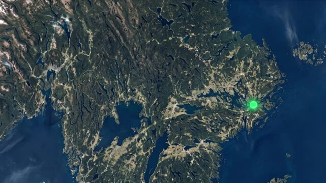 地球衛星軌道から見るストックホルムからオスロへ光子が移動する光ネットワーク
