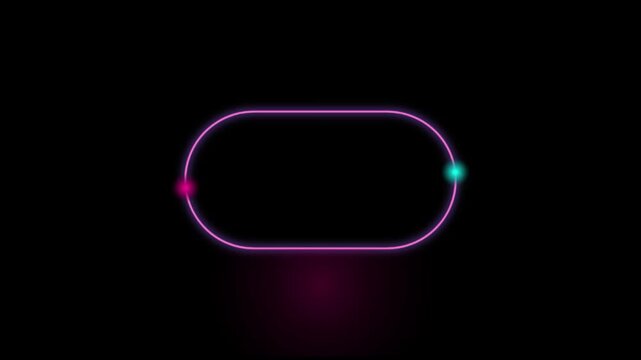 Glowing neon rounded oval race track path with light dots moving in loop