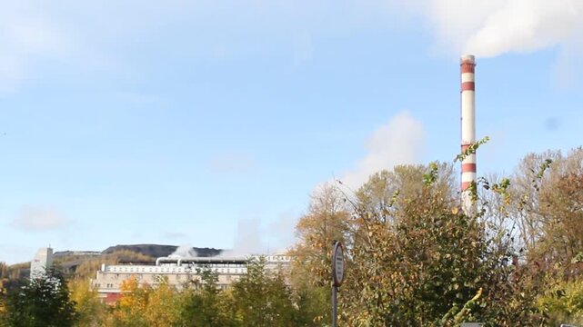 Large Factory Chimneys Emitting Polluting Smoke Video.

