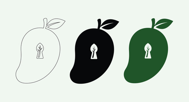 Black silhouette of a mango with a keyhole shape cut into its surface