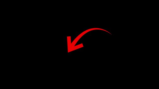 Unique hand-drawn red marker arrow isolated transparent, arrow marker isolated mark hand-drawn, Marked arrow animated isolated on transparent motion animated black background