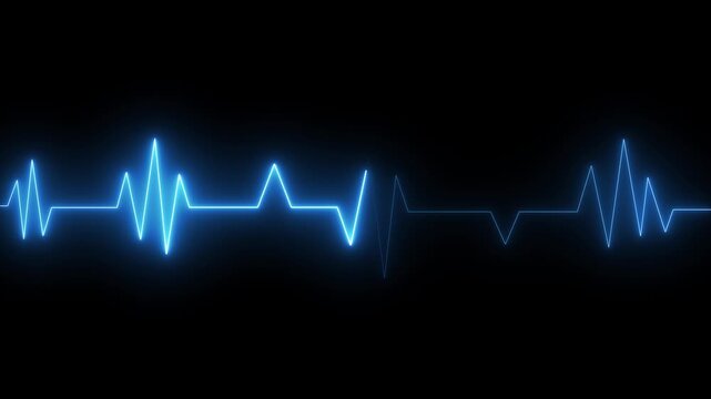 Cyan color neon heartbeat signal icon animation on transparent background. digital technology heartbeat line abstract motion transparent background