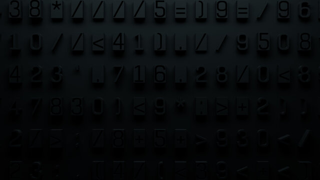 Close-Up of Monochromatic Textured Surface Featuring 3D Keyboard-Like Characters in Black and Gray Gradient for Digital Design, User Interface, and Abstract Art Backgrounds