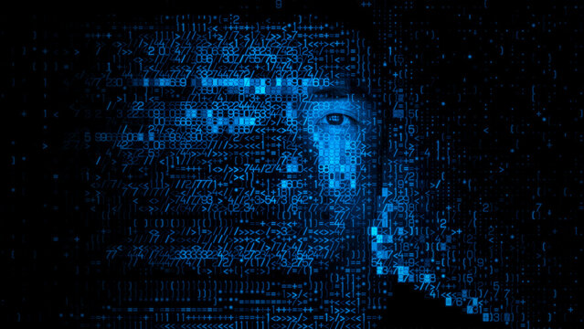 Man's Face made of Computer Data, representing Access Control Concept.