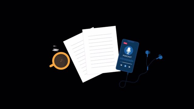 Animated Podcast Concept with Smartphone and Headphone - Transparent