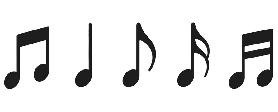 Musical note symbols collection featuring quarter notes and eighth notes for audio composition and song melody design elements.