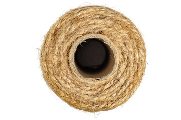 natural jute twine spool close up texture fiber rope cardboard core © brovarky