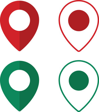 Red and Green Location Pin Icon Set Filled and Outline Map Markers