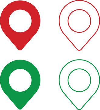Red and Green Map Pin Icons Filled and Outline Location Marker Collection