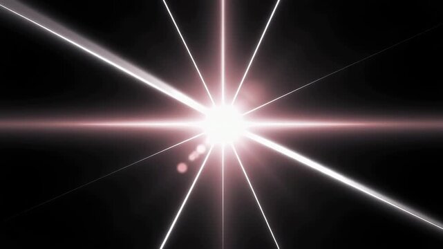 Bright white sparkling starburst lights with glowing lens flare and sharp radiant rays on a pure black background, elegant shimmering light effects for festive decoration and abstract design