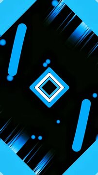 Concentric glowing blue and white diamond squares centered against dark background with sleek diagonal light streaks radiating outward