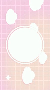 Soft pastel pink grid background with gentle white cloud shapes surrounding empty circular frame perfect for gentle sweet design