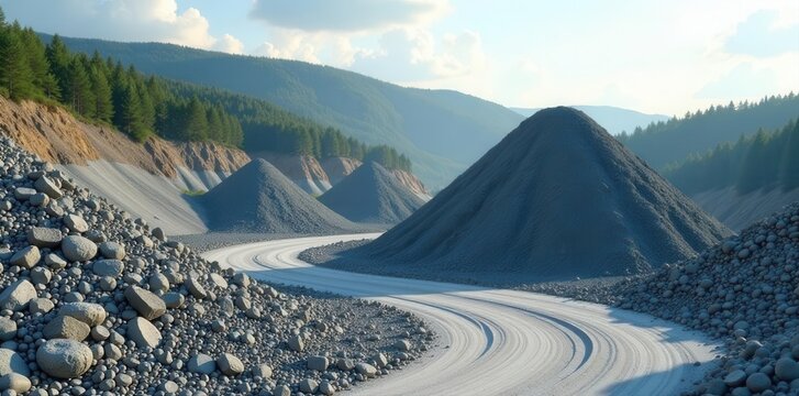 Gray slag and sand pile, Kyiv construction site , waste, work, material