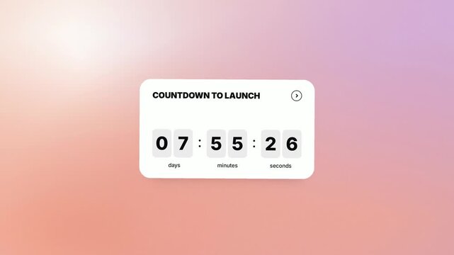 Digital countdown timer widget showing launch time on soft pastel gradient background
