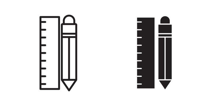 Pencil and ruler icon flat outline in black