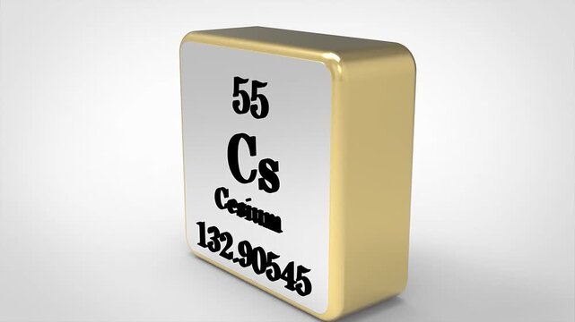 3D Rotating Cesium Cs Element From Periodic Table, 90 Degree Rotation, Scientific Chemistry Concept, 4K Clean Render