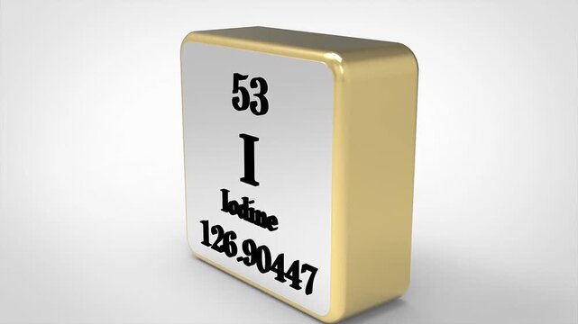 3D Rotating Iodine I Element From Periodic Table, 90 Degree Rotation, Scientific Chemistry Concept, 4K Clean Render