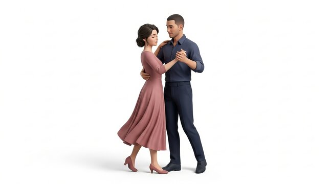 Couple dancing slowly, woman in pink dress, man in blue shirt slow dance d
