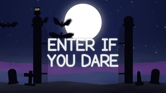 Enter If You Dare Iron Gate Opening on Letters Halloween Text Animation