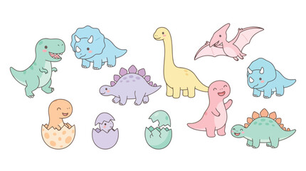 Cute cartoon dinosaurs vector set with baby dinosaurs in eggs © Refat