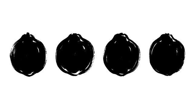 bael fruit , Japanese ink brush painting set PNG