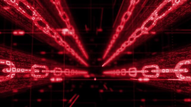 Animated red color big data analytics binary code network data hi tech design flow AI technology background